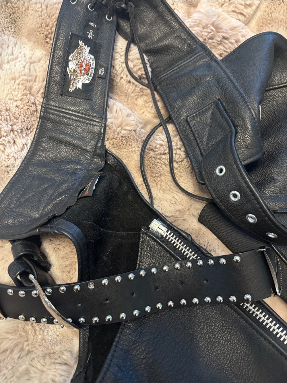 Harley-Davidson Black Leather Studded Chaps small